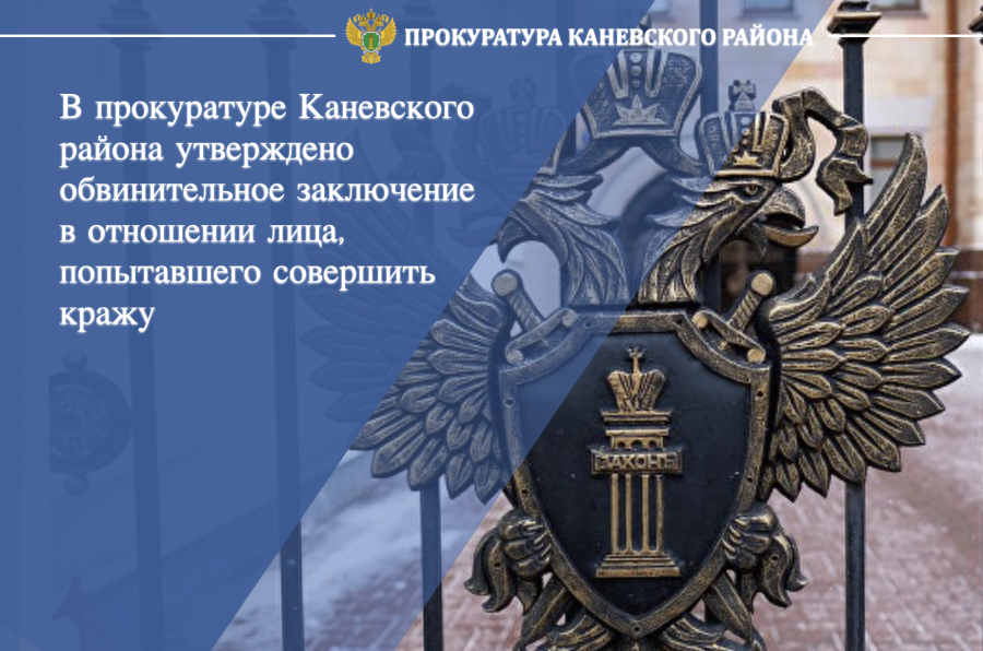 В прокуратуре Каневского района утверждено обвинительное заключение в отношении лица, пытавшегося совершить кражу